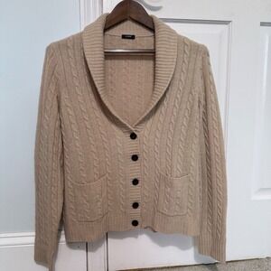 J Crew Tan Cable Knit Shawl Collar cashmere  mix Cardigan Men's Size Medium